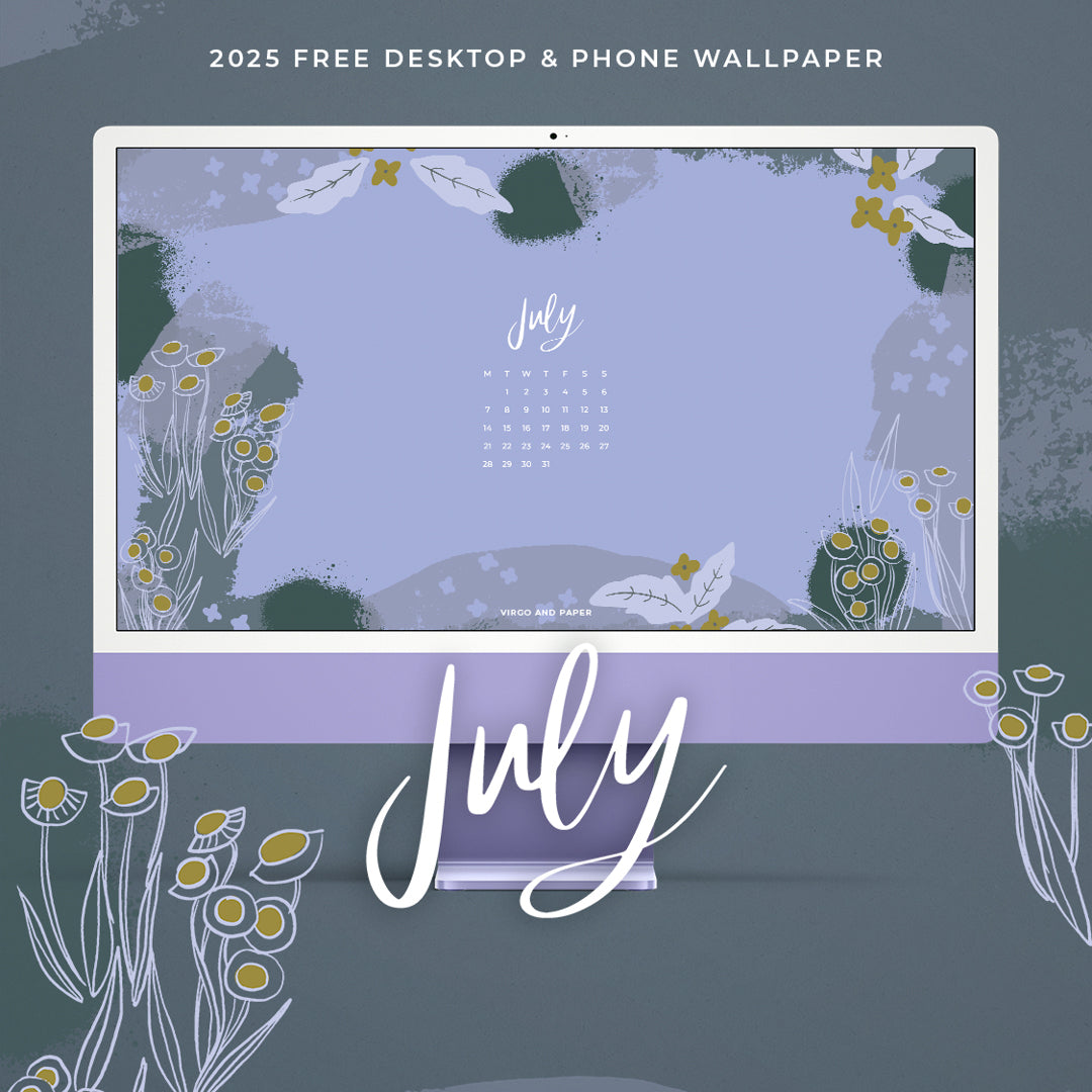 July 2025 Illustrated Desktop & Phone Wallpaper by Virgo and Paper