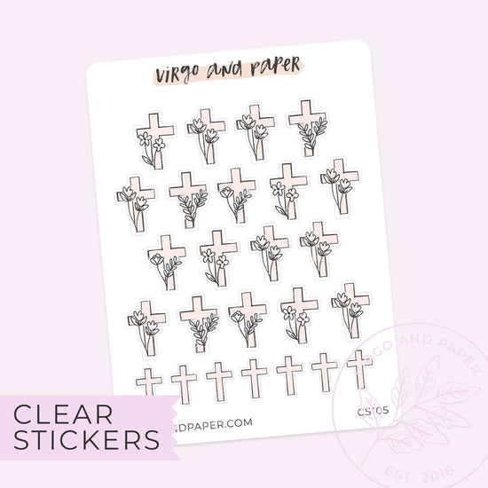 Clear Floral Cross Stickers