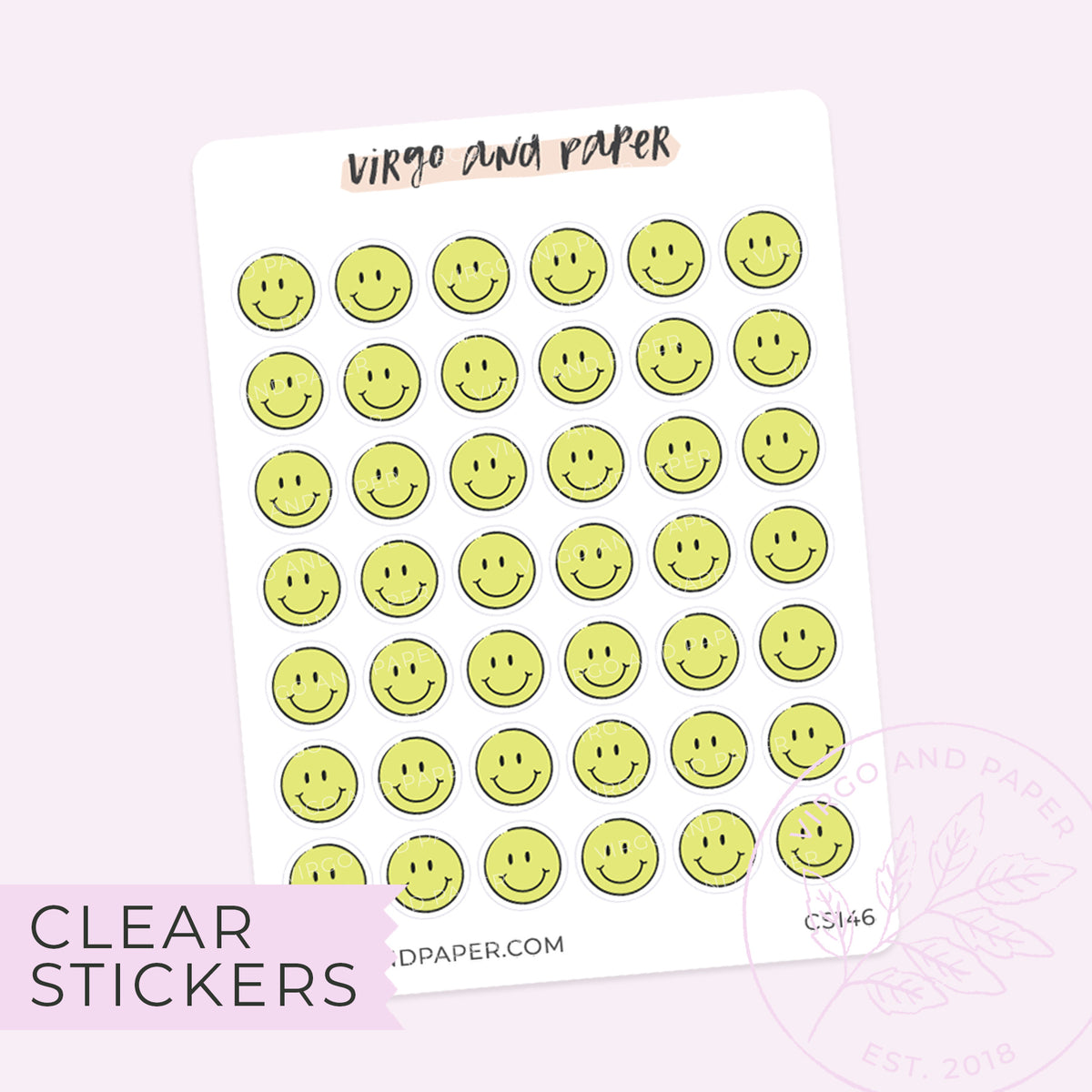 Clear Classic Smiley Face Stickers – Virgo and Paper