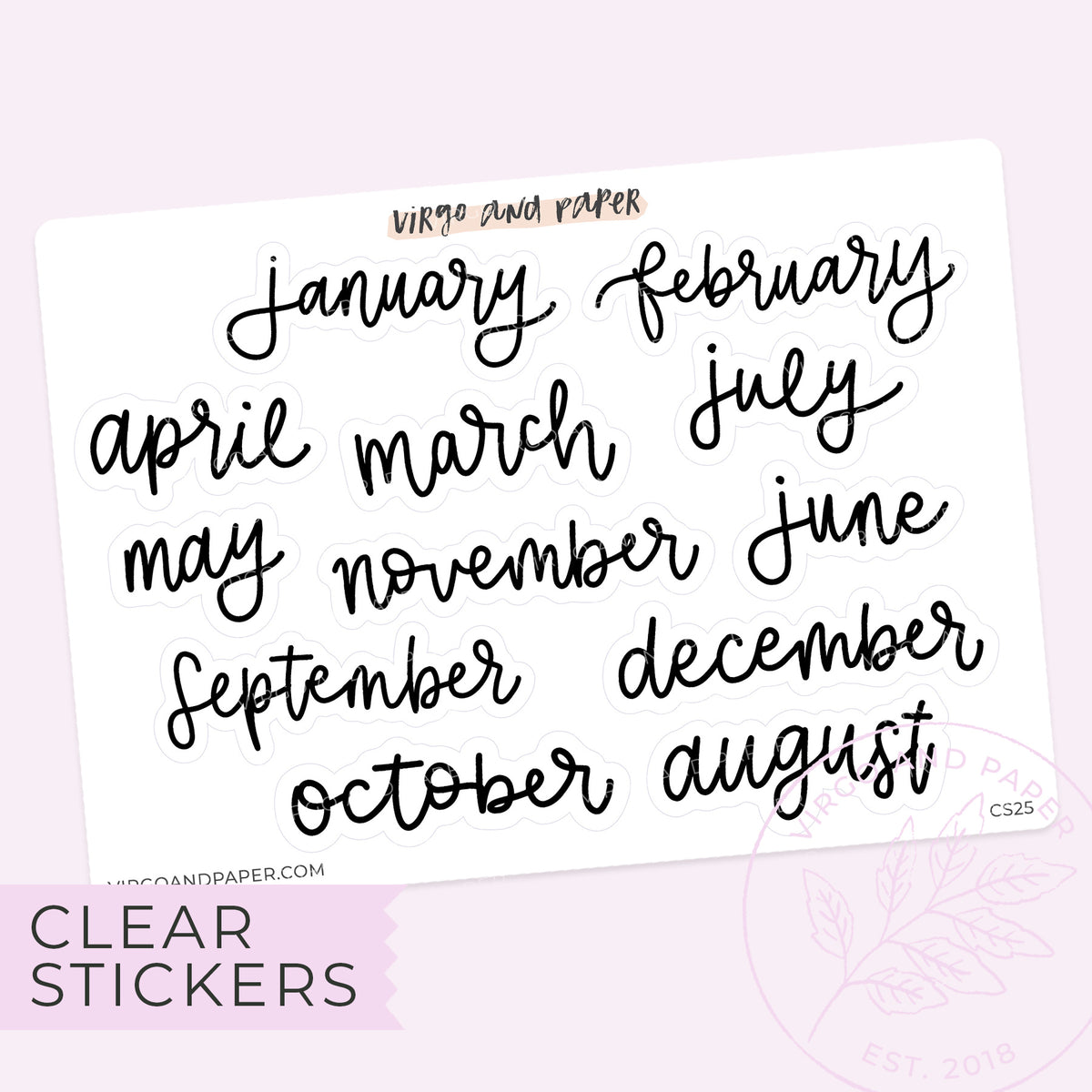 Clear Calendar Stickers Jan-Dec 2024 – Virgo and Paper