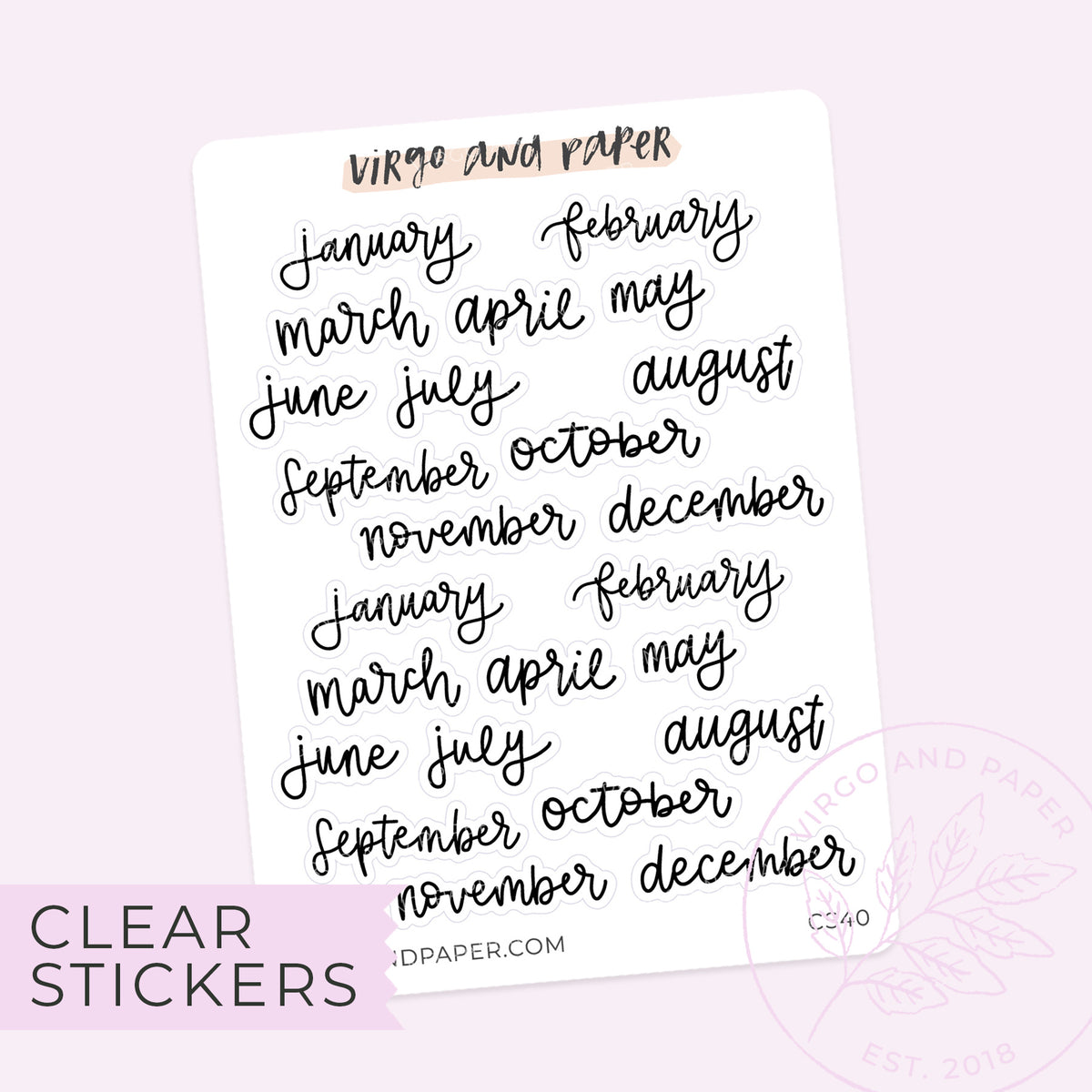 Clear Calendar Stickers Jan-Dec 2024 – Virgo and Paper