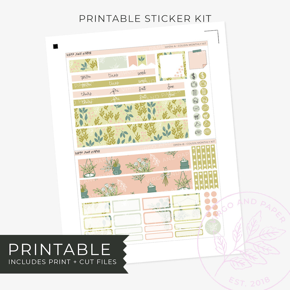 Printable Hobonichi Cousin Monthly Planner Stickers - Greenhouse