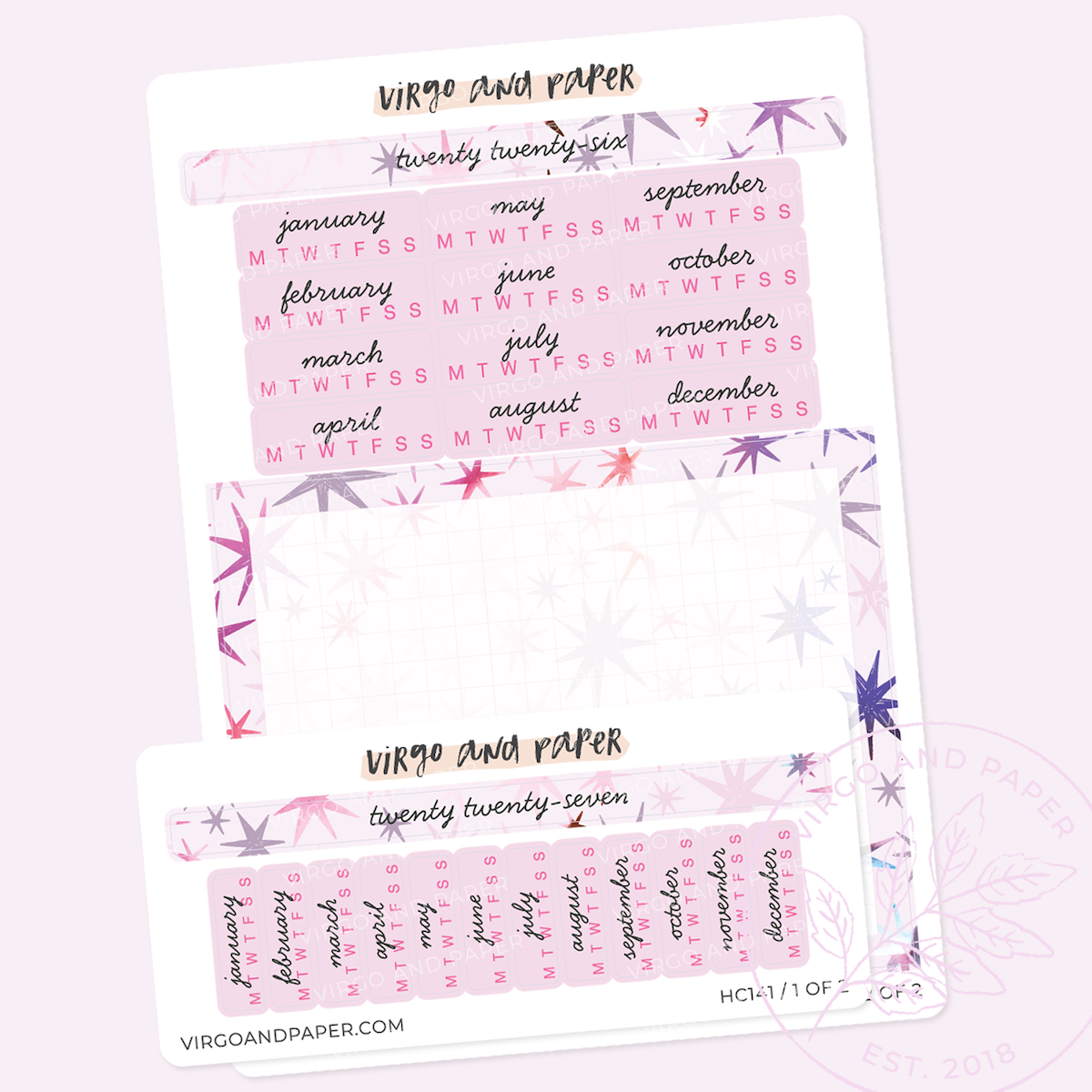 2026 H. Cousin Yearly Calendar Sticker Kit - Envision Pink Stars