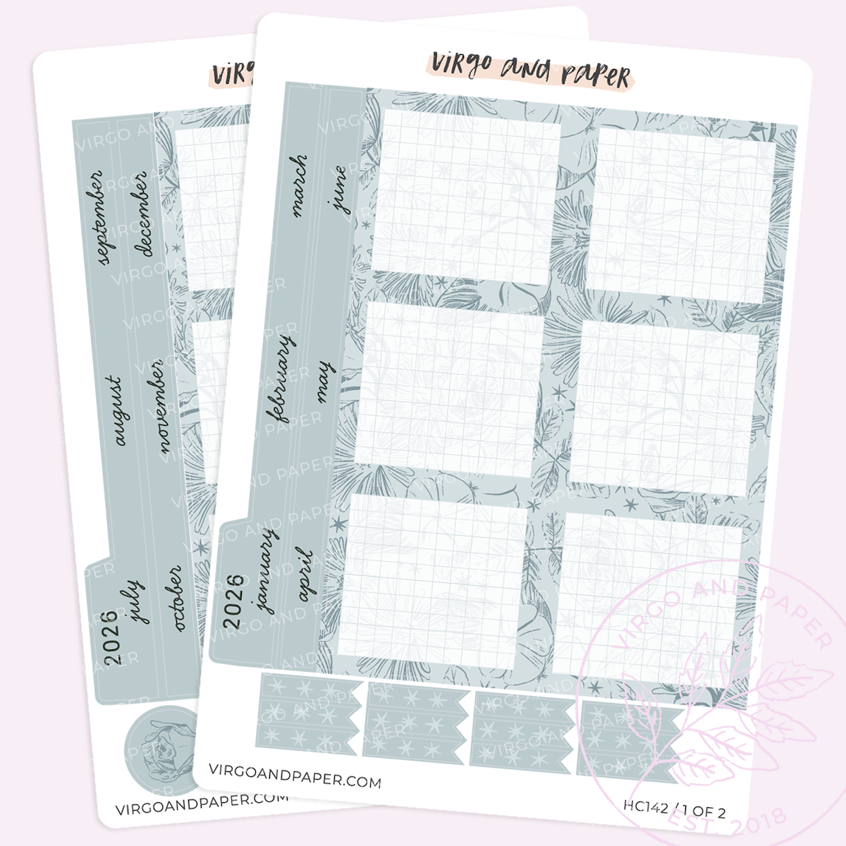 2026 H. Cousin Yearly Index Sticker Kit - Blue Floral