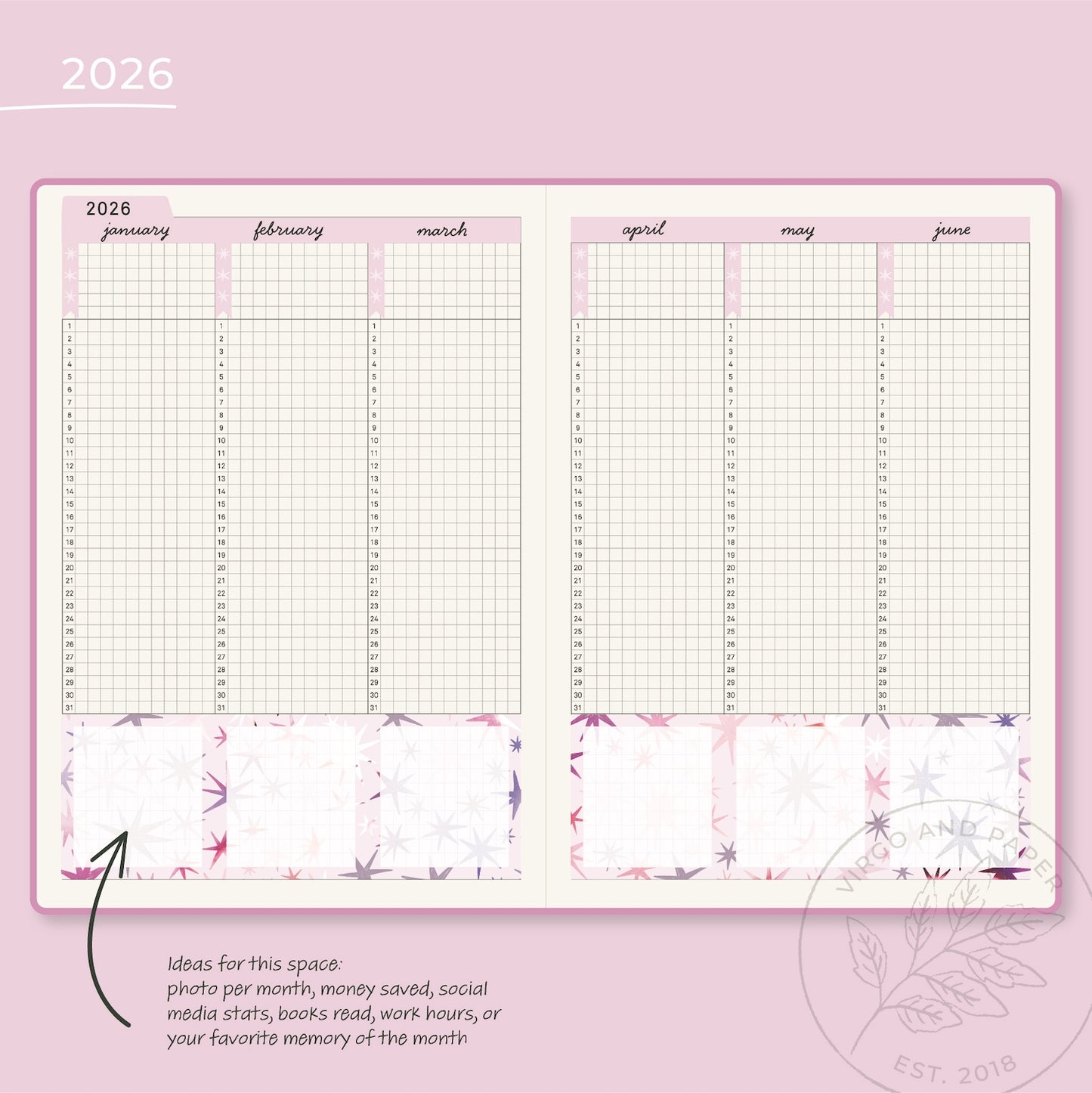 2026 H. Cousin Yearly Index Sticker Kit - Envision Pink Stars