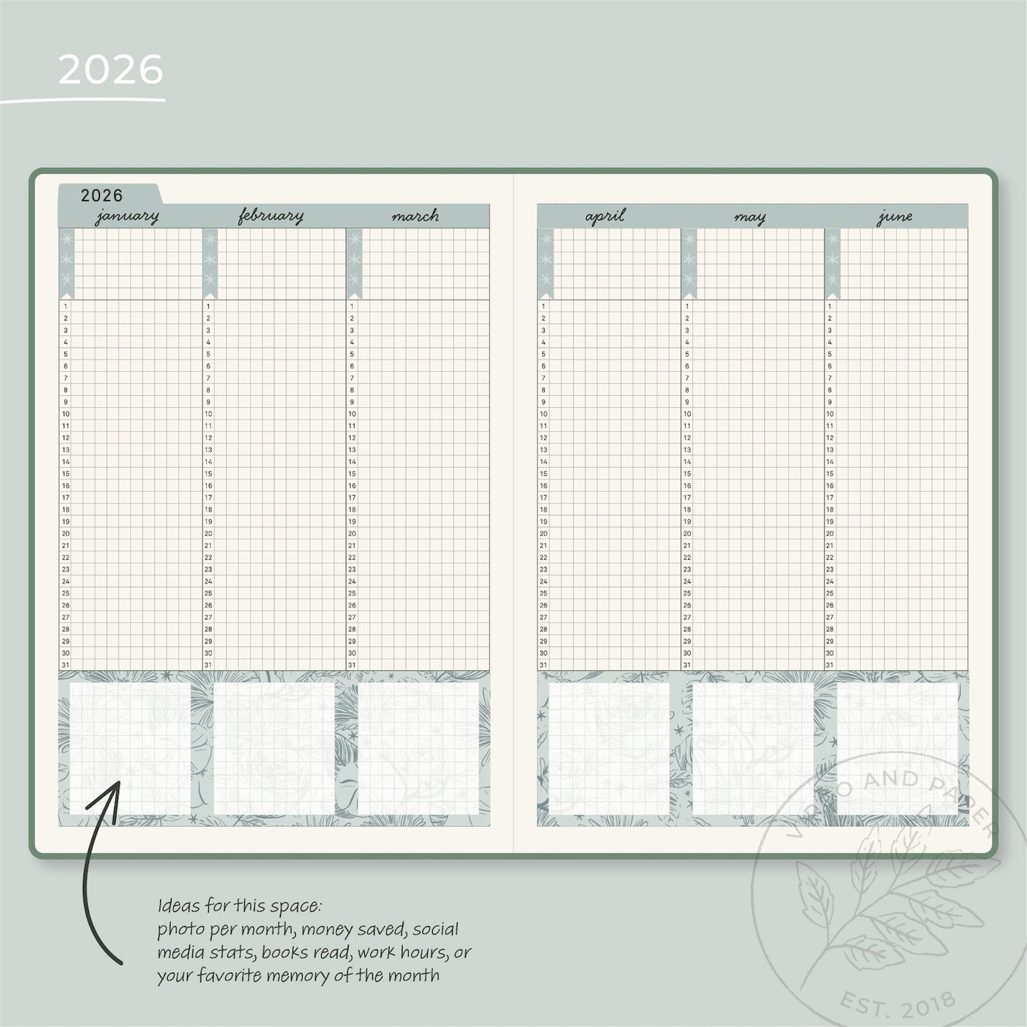 2026 H. Cousin Yearly Index Sticker Kit - Blue Floral