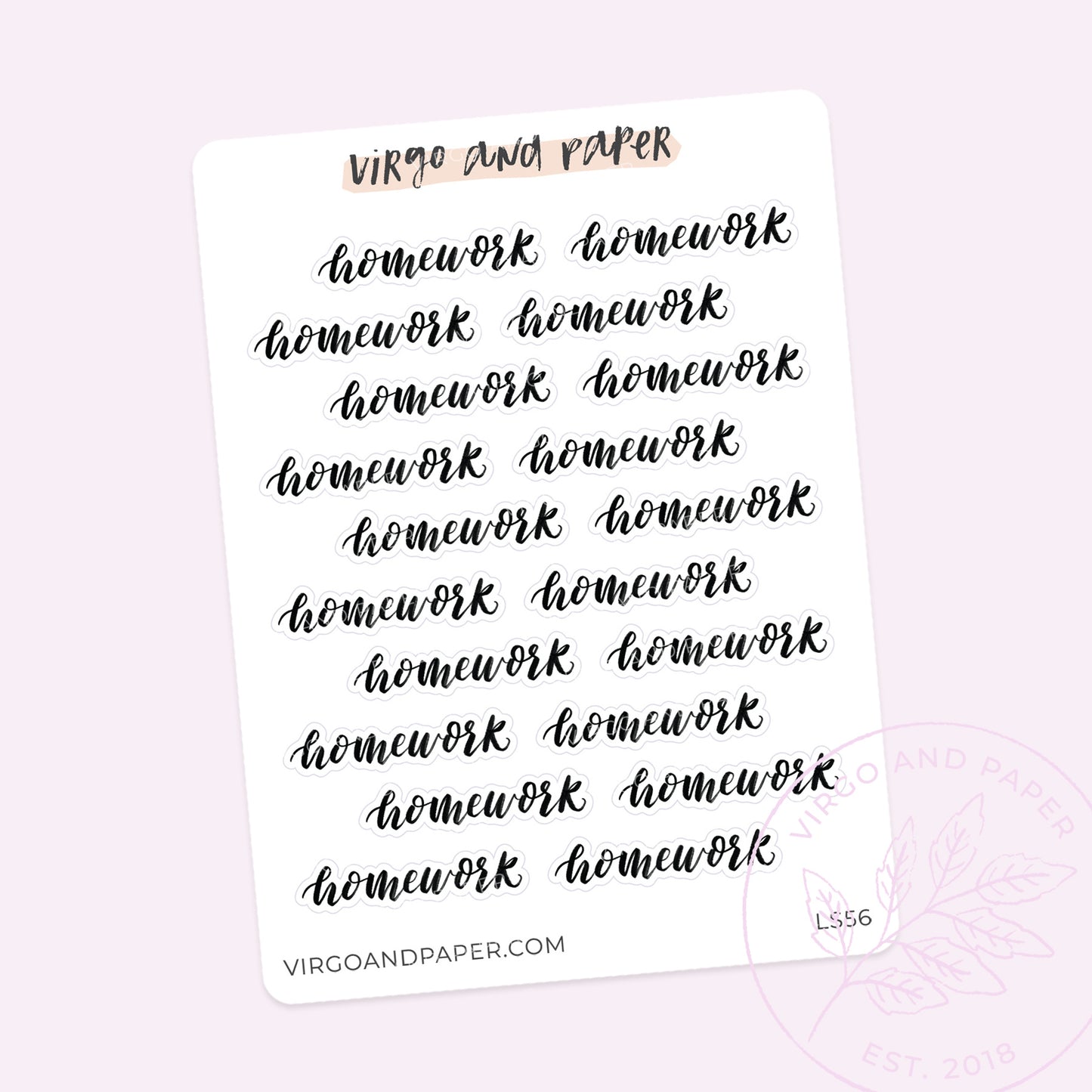Homework Hand Lettered Script Stickers