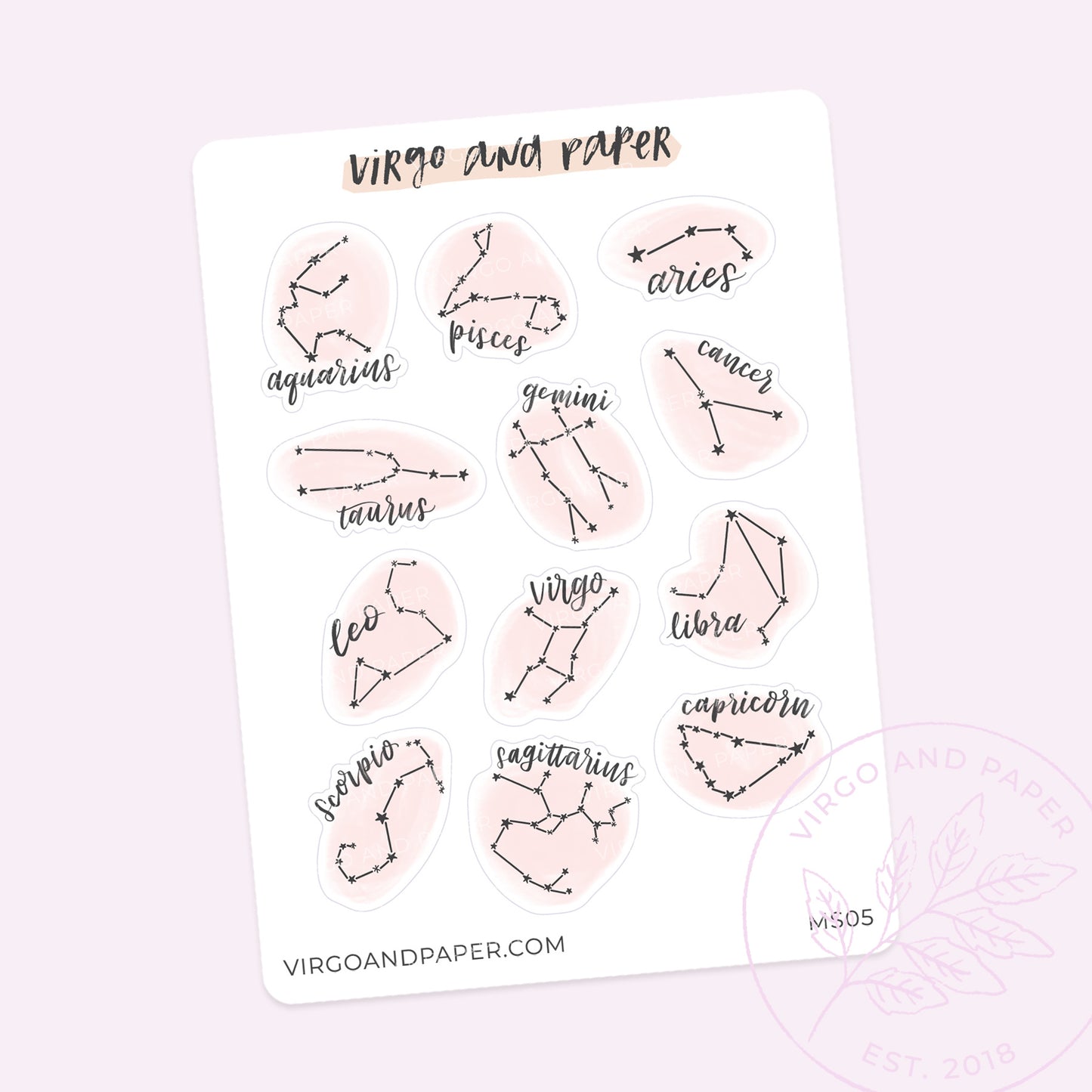 Watercolor Astrology Signs Constellations Hand Drawn Planner Stickers