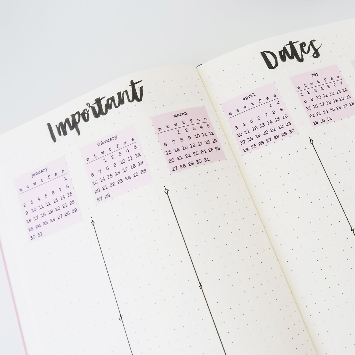 Pink Calendar Stickers Jan-Dec 2024