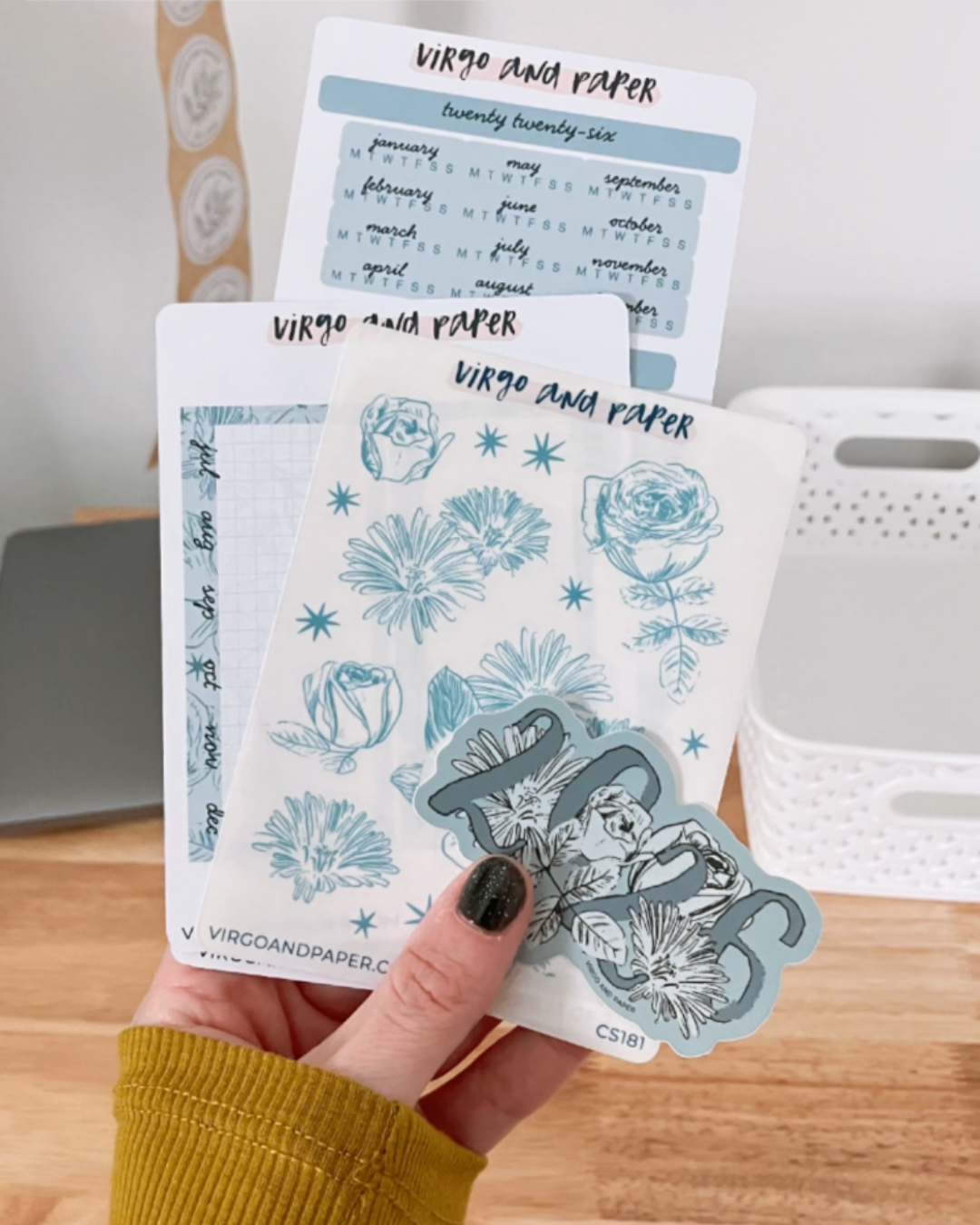 2026 Floral Die Cut Vinyl Sticker - Blue