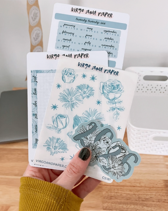 2026 Floral Die Cut Vinyl Sticker - Blue