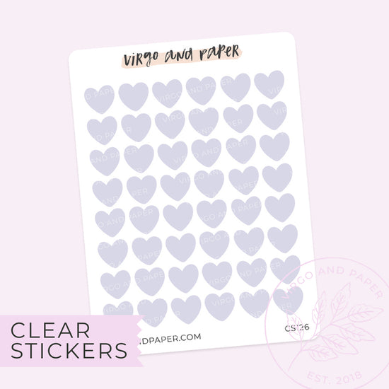 Load image into Gallery viewer, Clear Heart Stickers in Lavender
