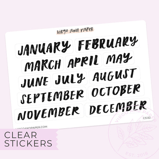 Clear Jan-Dec Months of the Year Bold Brush Lettered Labels