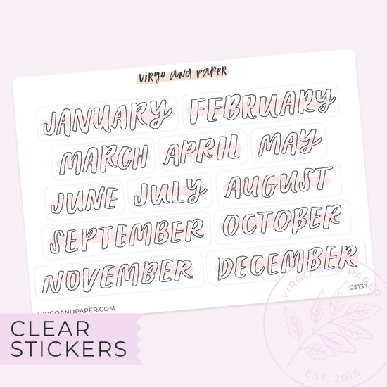 Load image into Gallery viewer, Clear Jan-Dec Months of the Year Bold Brush Lettered Labels in Pink
