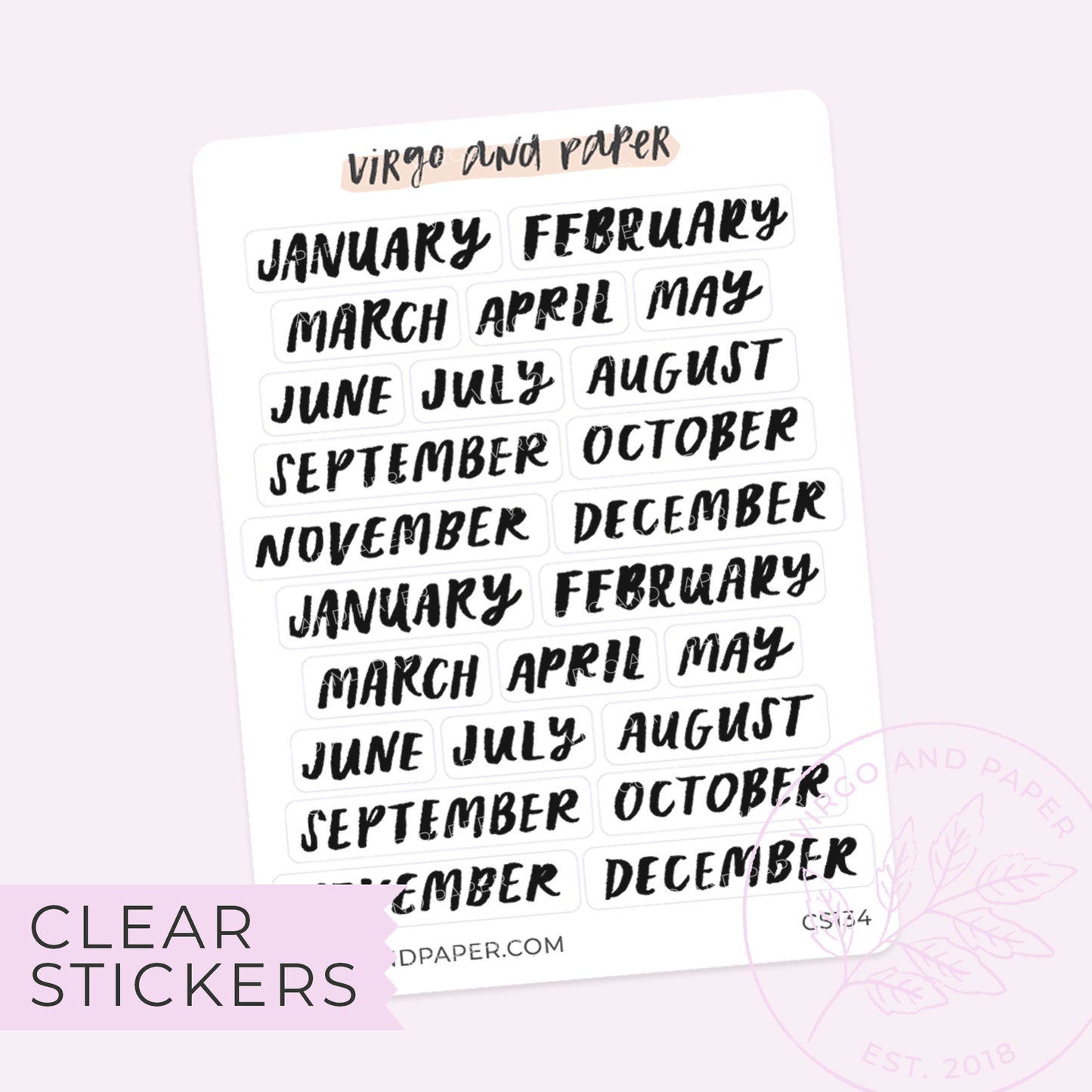 Mini Clear Jan-Dec Months of the Year Bold Brush Lettered Labels