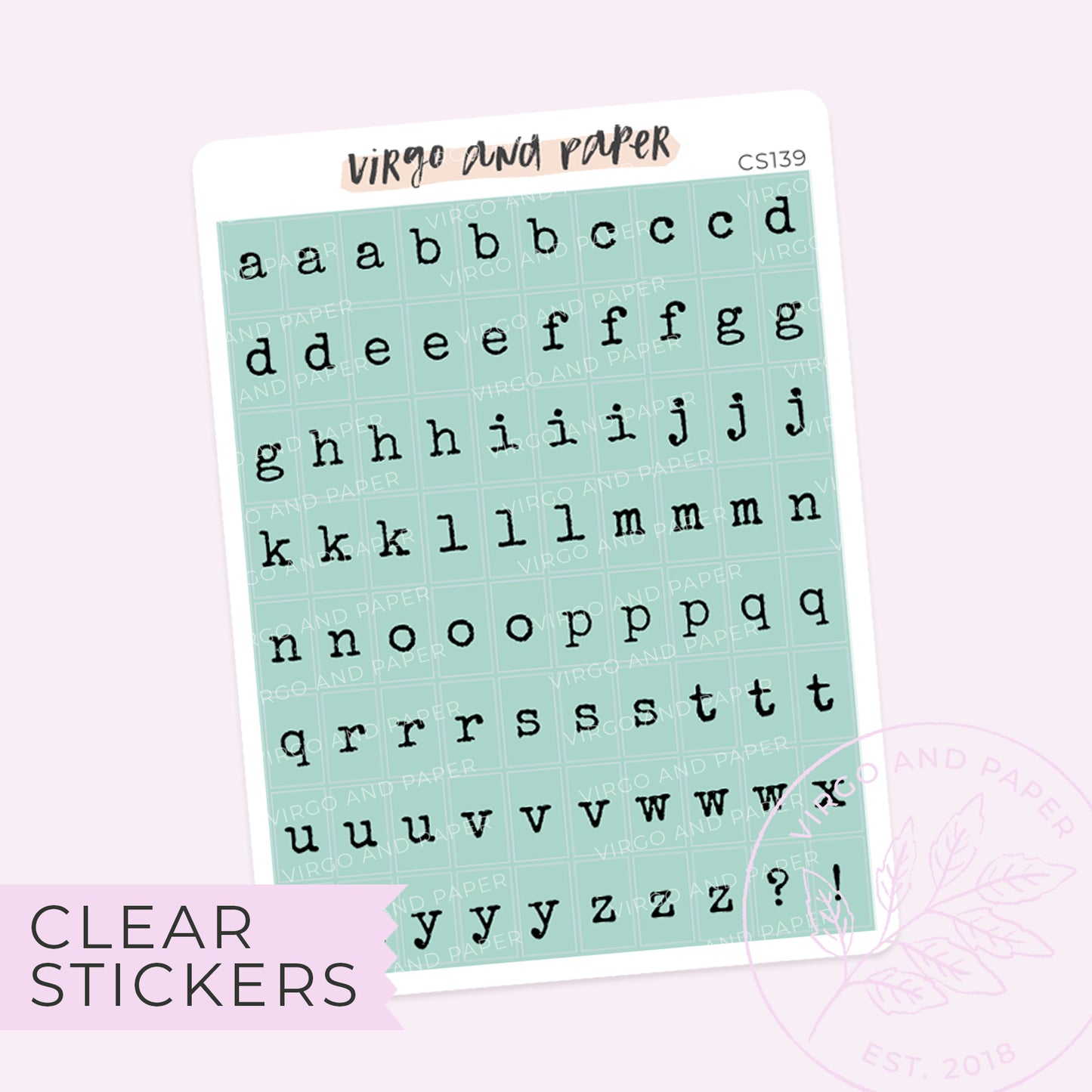 Clear Typewriter Alphabet Stickers - Aqua