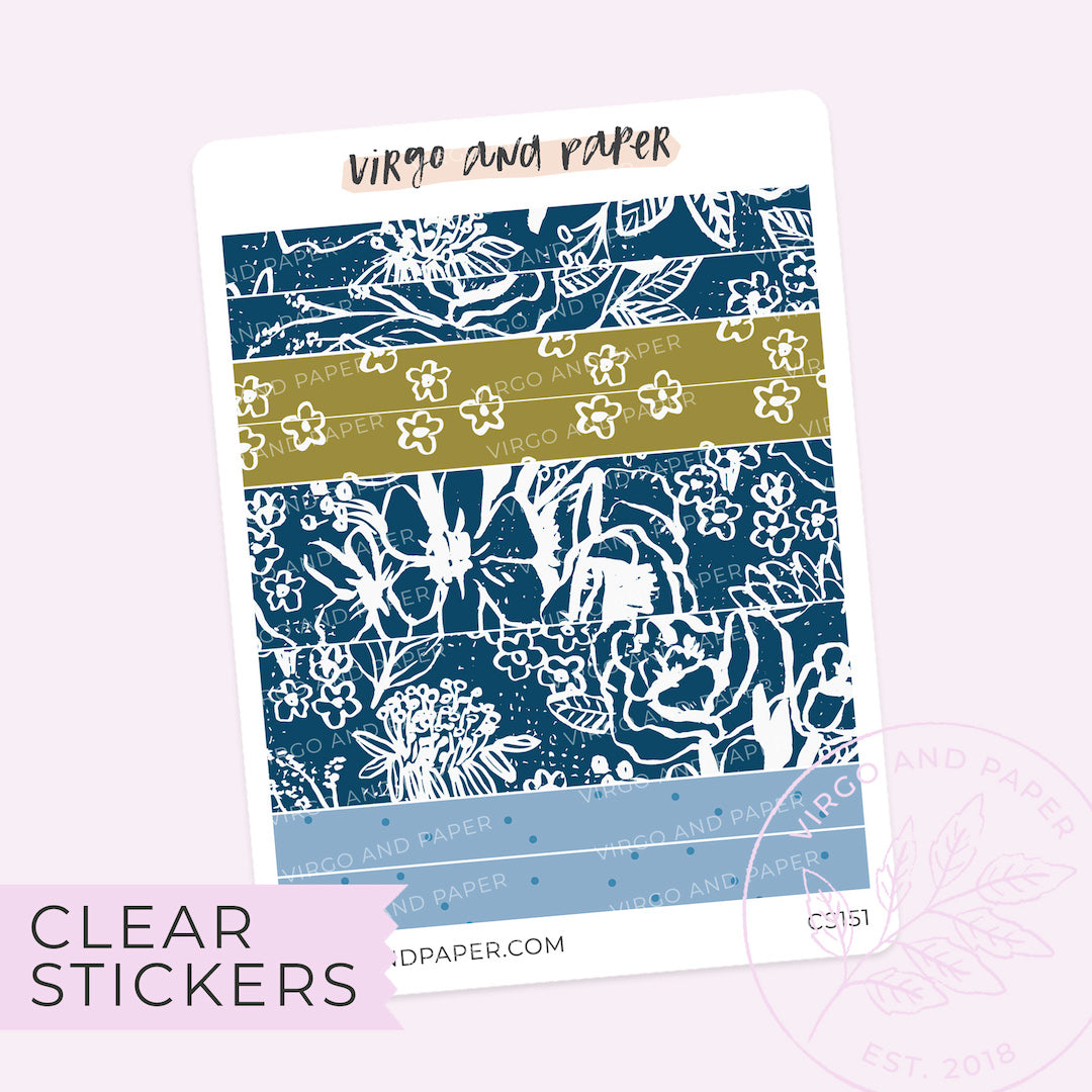 Sunprint Floral Clear Washi Stickers - Blue