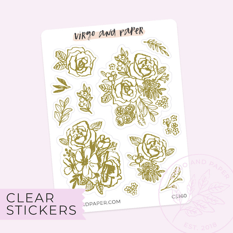 Clear Sunprint Floral Stickers - Olive