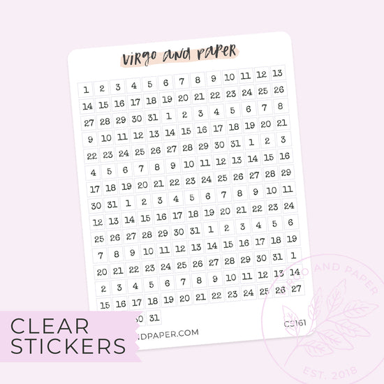 Clear Numbers 1-31 Planner Stickers