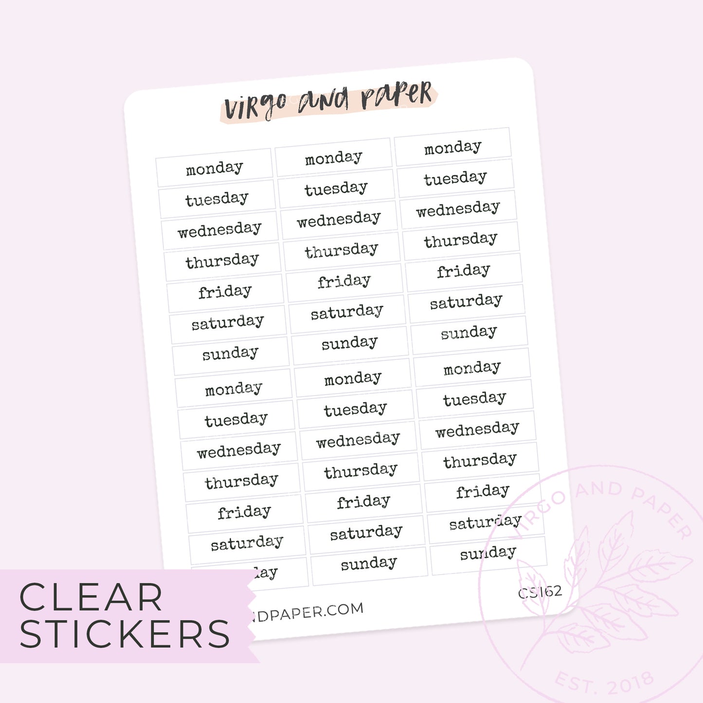 Clear Mini Days of the Week Stickers