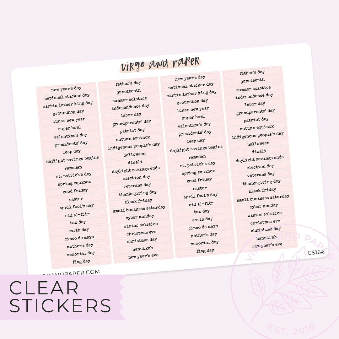 Clear Pink Holiday Stickers - Large