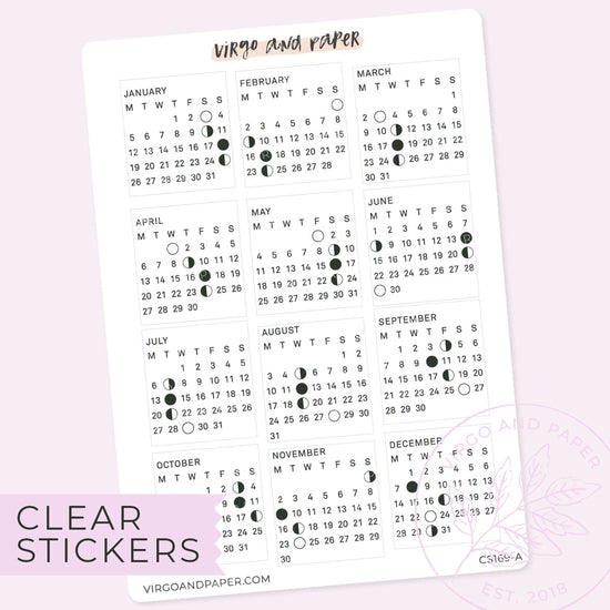 Clear Calendar Stickers January-December 2026