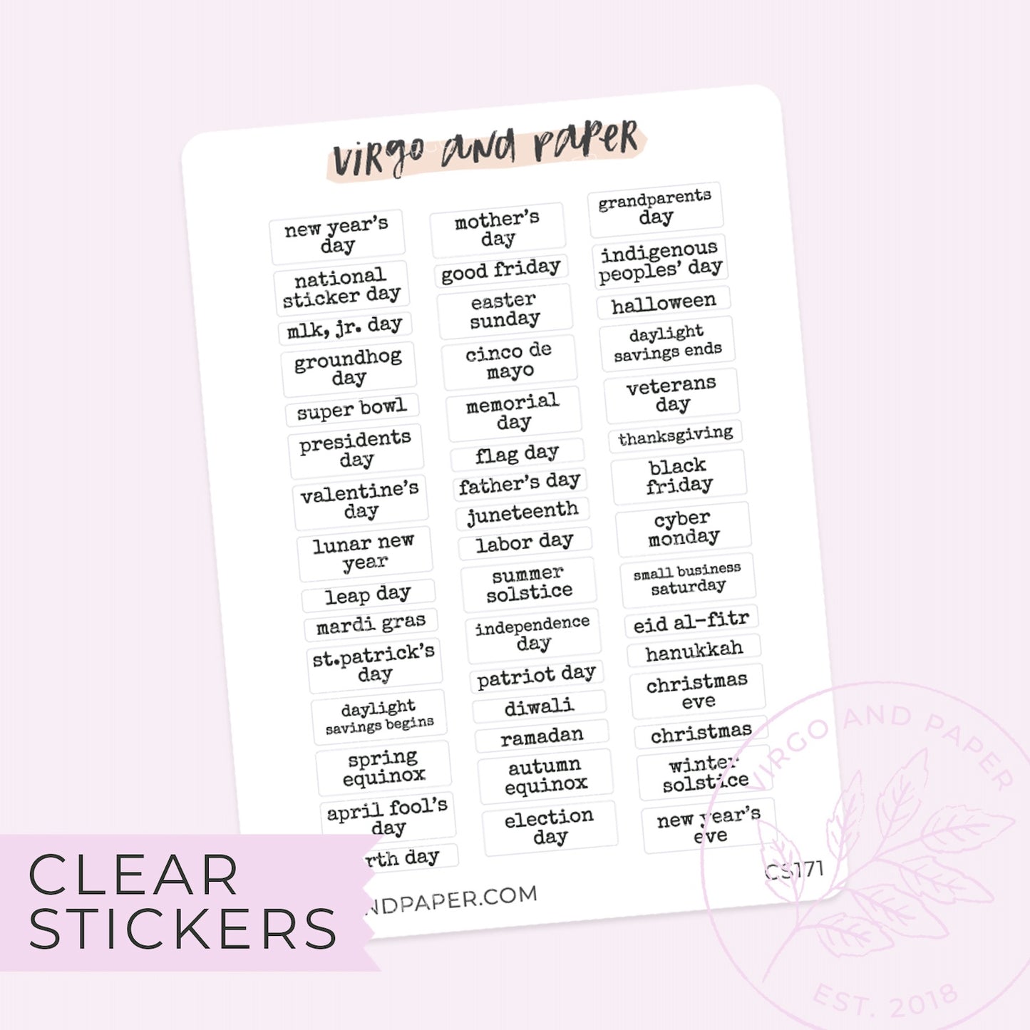 Clear Holiday Stickers - Small