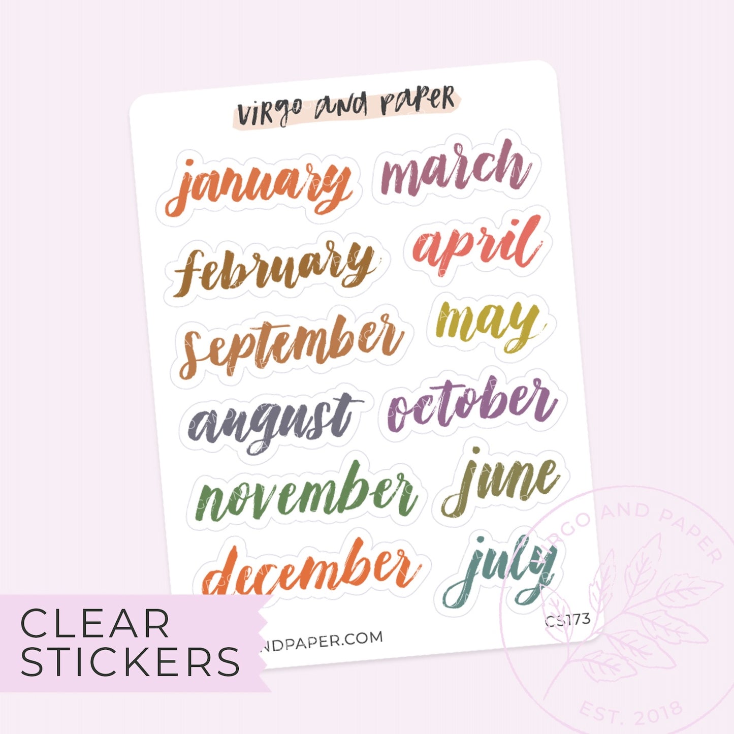 Clear January-December Script Small Stickers - Hobonichi Monthly Colors