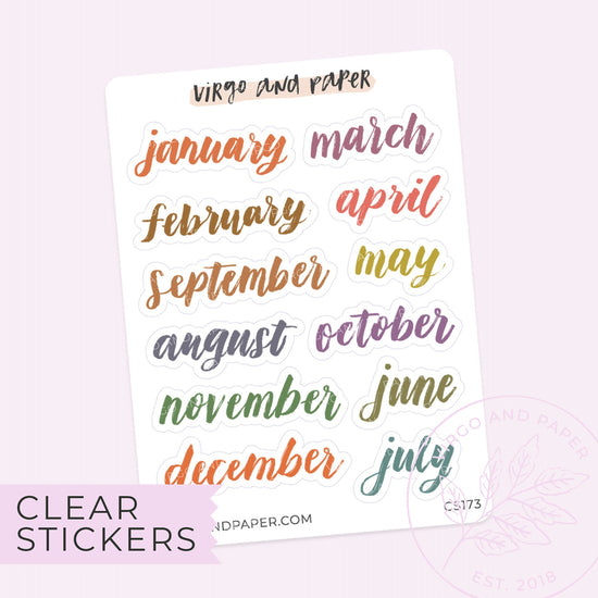 Clear January-December Script Small Stickers - Hobonichi Monthly Colors