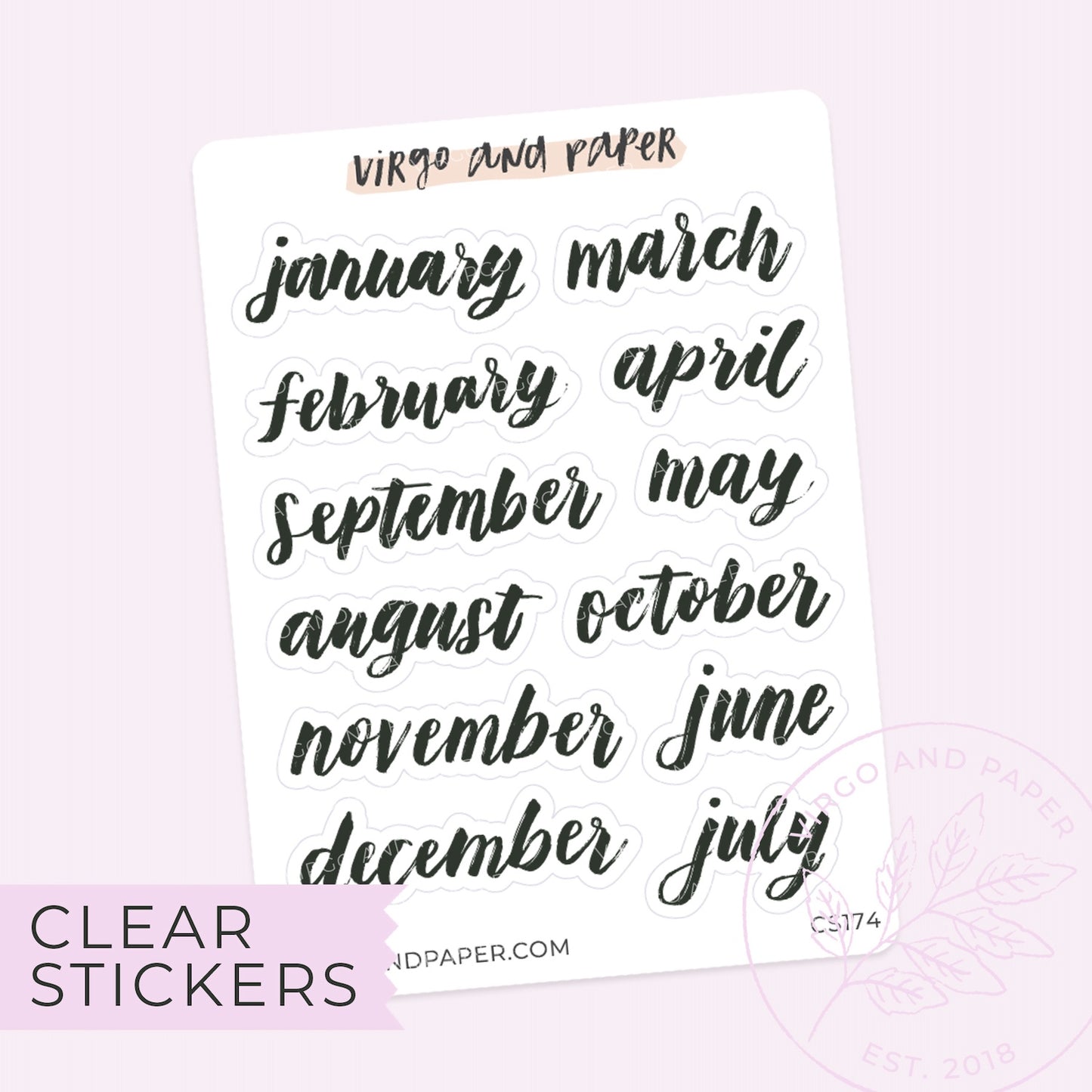 Clear January-December Script Small Stickers