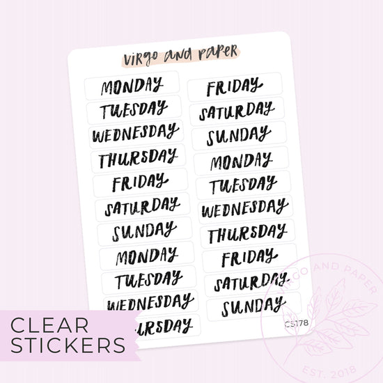 Clear Mini Monday-Sunday Days of the Week Bold Brush Lettered Labels