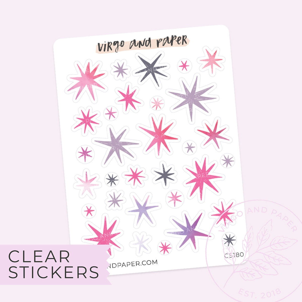 Clear Decorative Envision Pink Stars Journaling Sticker Sheet