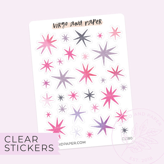 Clear Decorative Envision Pink Stars Journaling Sticker Sheet