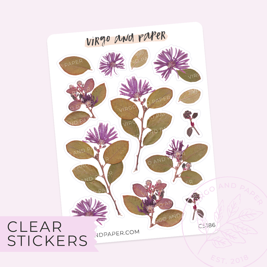 Clear Pink Fringe Pressed Flower Stickers