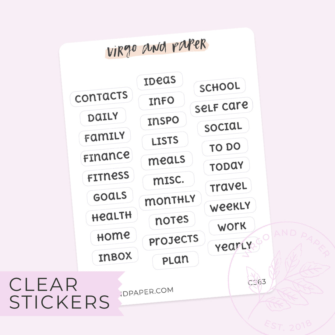 Clear Stickers – Virgo and Paper