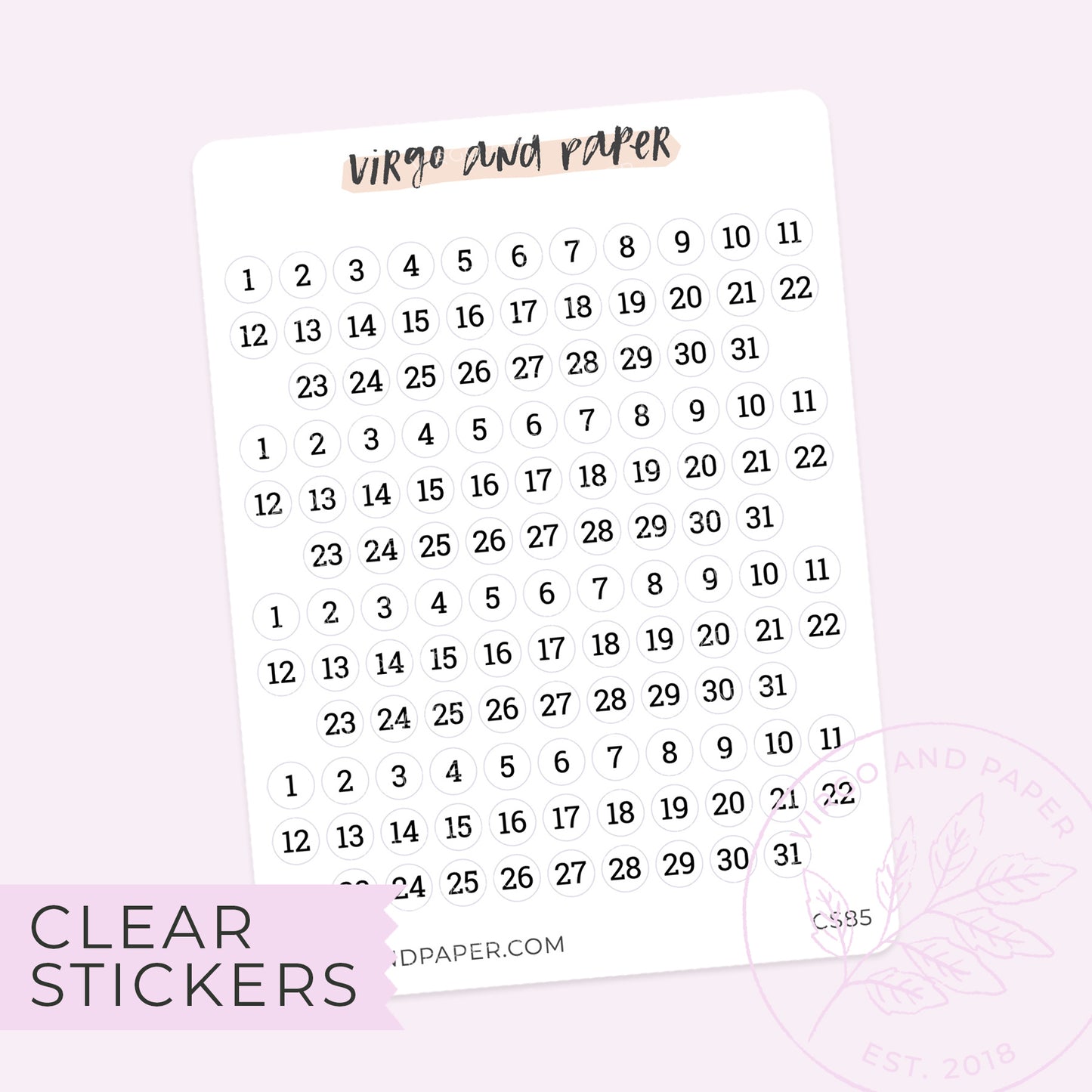 Clear Number Stickers – Virgo and Paper