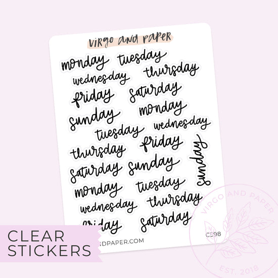 Clear Mini Day of the Week Labels