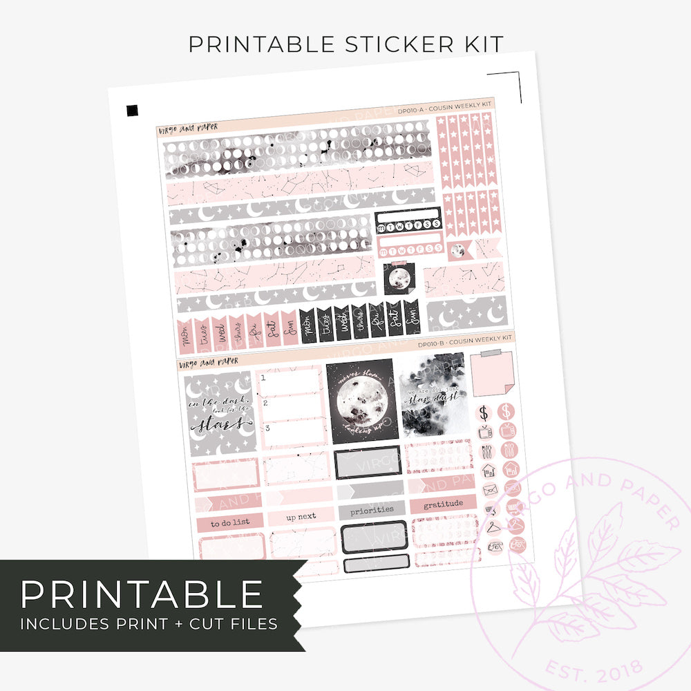 Printable Hobonichi Cousin Weekly Planner Stickers - Luna