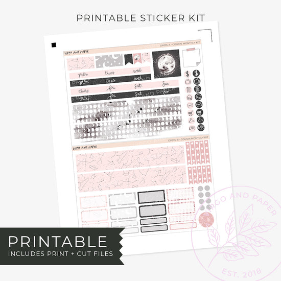 Printable Hobonichi Cousin Monthly Planner Stickers - Luna
