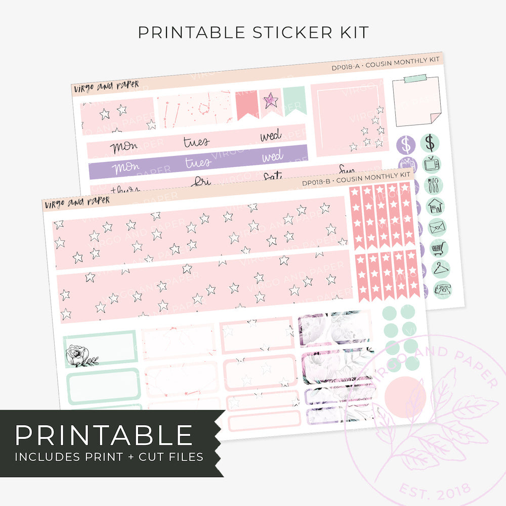 Printable Hobonichi Cousin Monthly Planner Stickers - Imagine – Virgo and  Paper