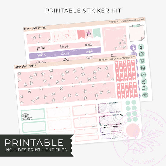 Load image into Gallery viewer, Printable Hobonichi Cousin Monthly Planner Stickers - Imagine
