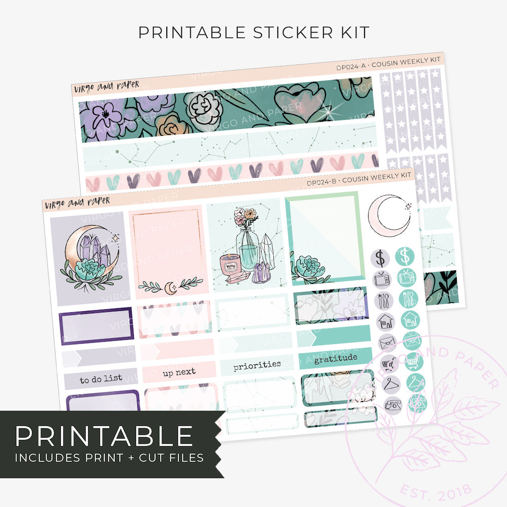 Printable Hobonichi Cousin Weekly Planner Stickers - Moonlight