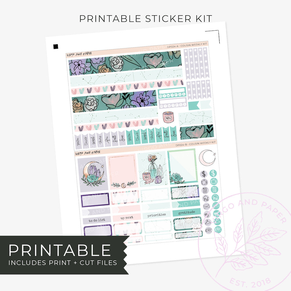 Printable Hobonichi Cousin Weekly Planner Stickers - Moonlight
