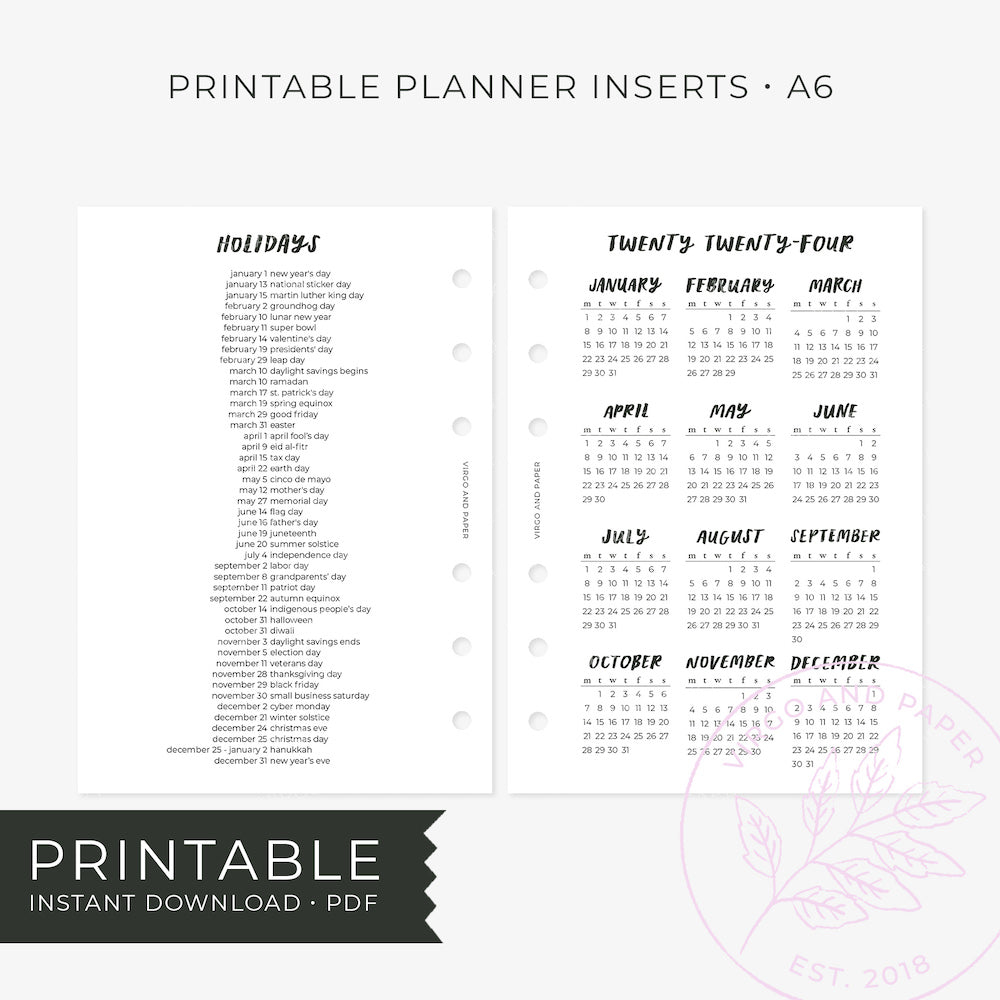 Load image into Gallery viewer, Printable Planner Insert - 2024 Calendar Overview and Holidays List [Freebie!]
