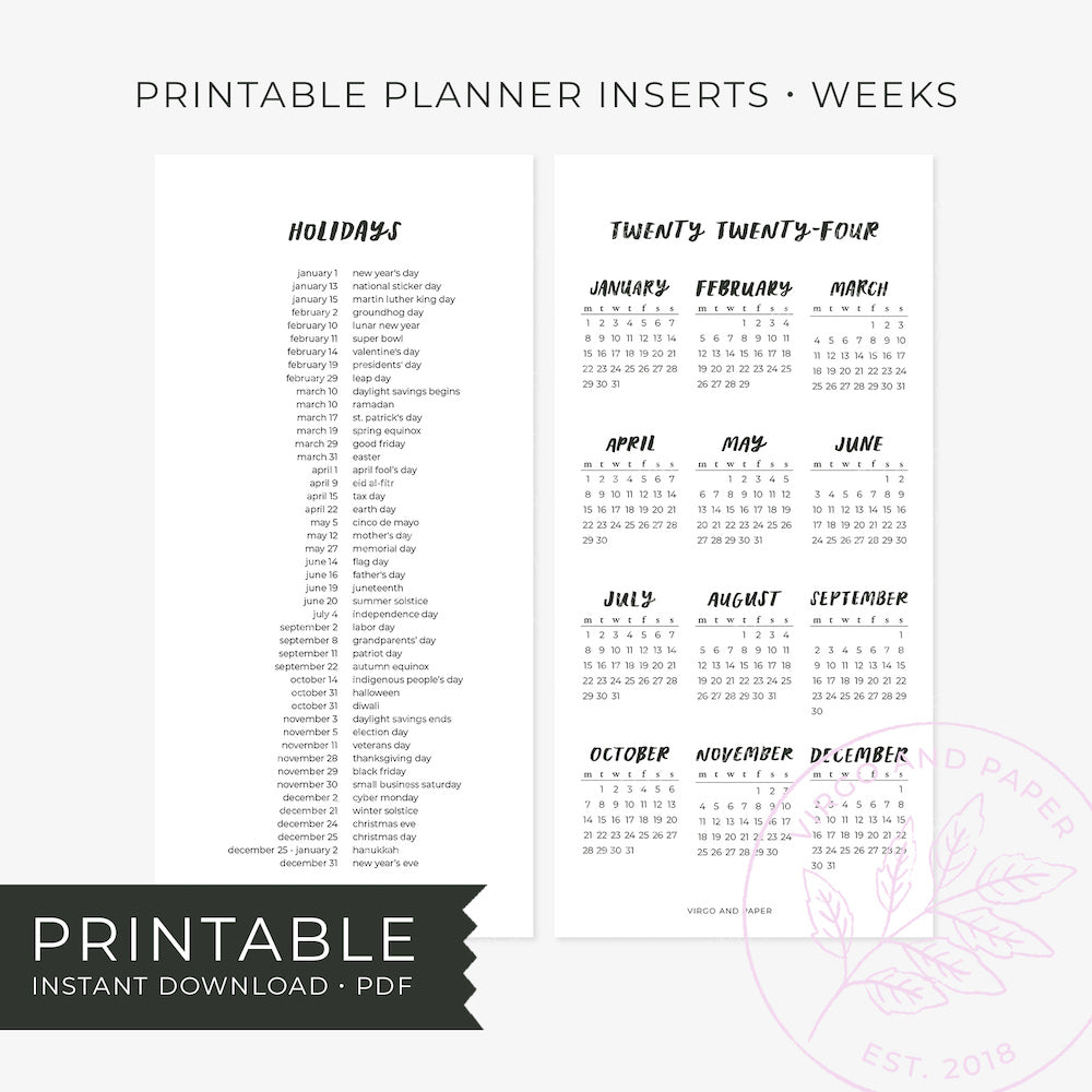 Load image into Gallery viewer, Printable Planner Insert - 2024 Calendar Overview and Holidays List [Freebie!]
