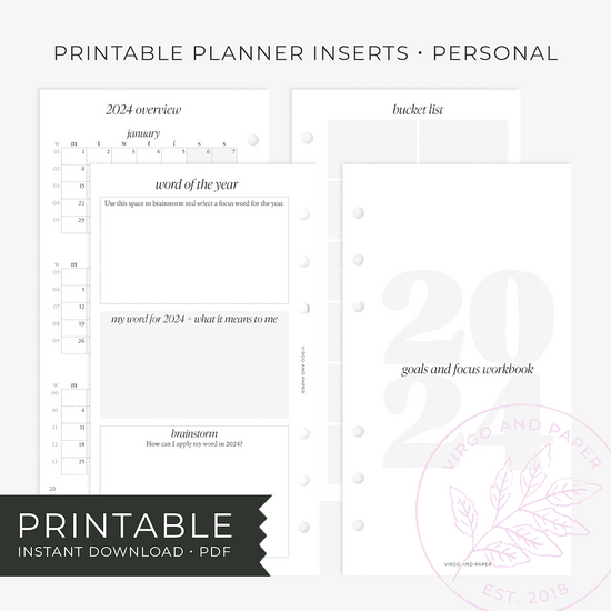Printable Planner Inserts - 2024 Goals and Focus Workbook Bundle