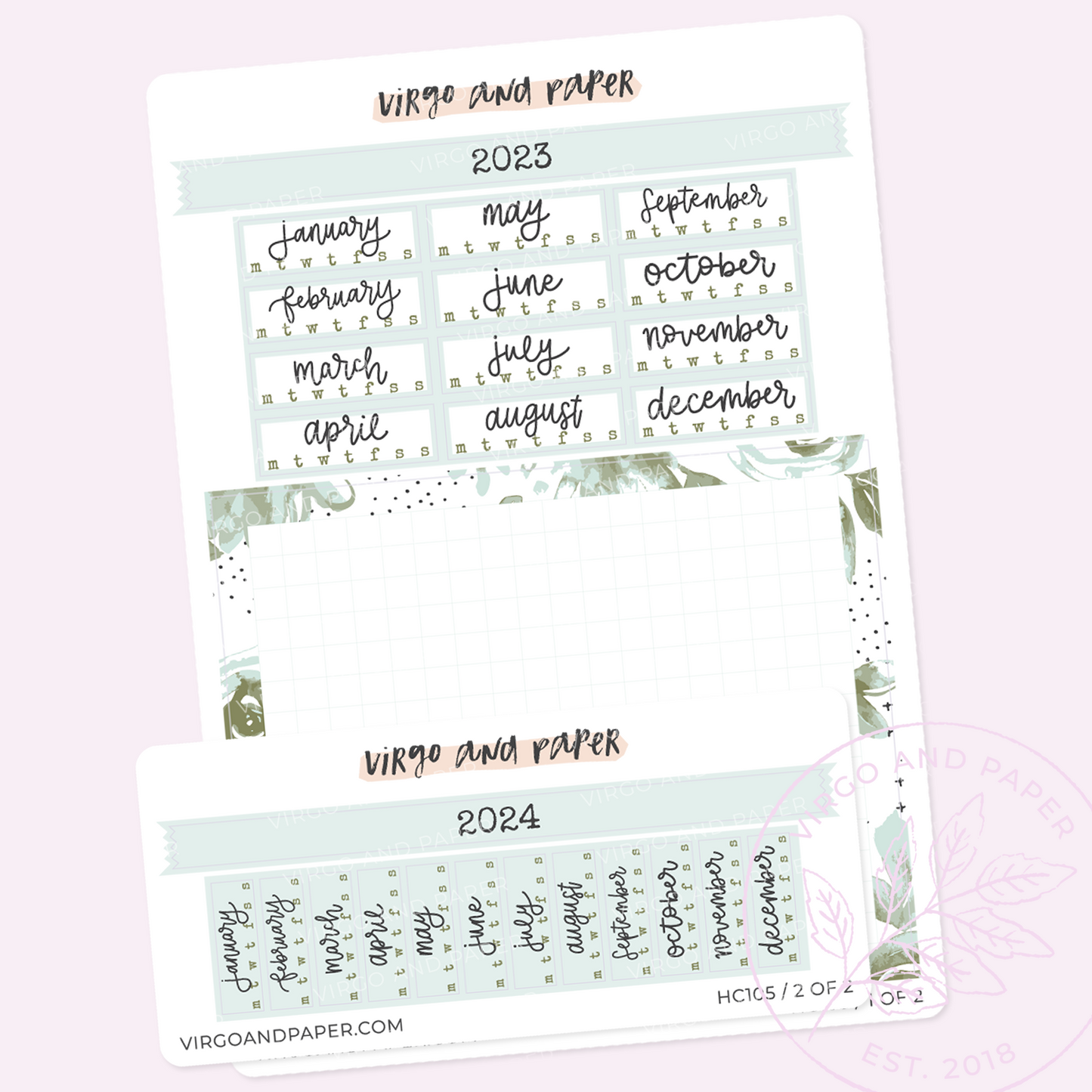 2023 H. Cousin Yearly Calendar Sticker Kit - Green Floral