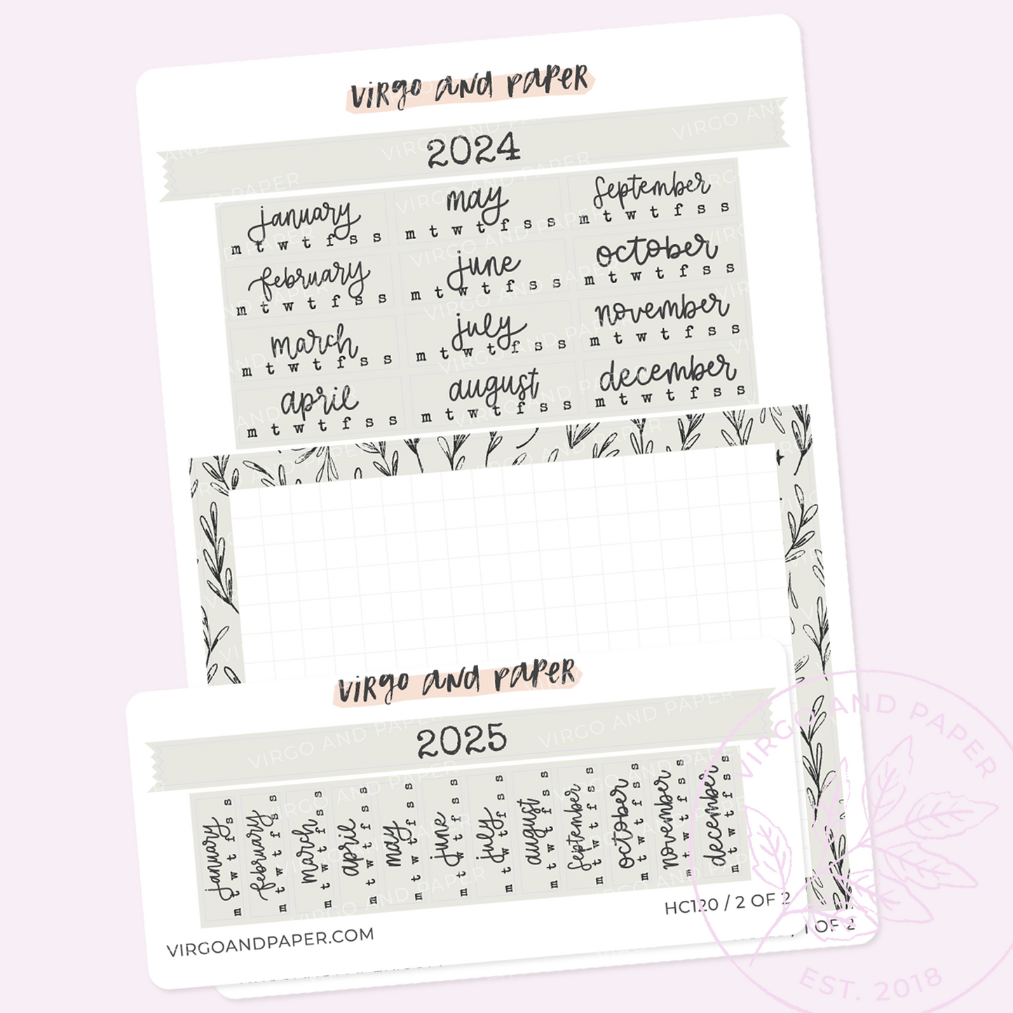 2024 H. Cousin Yearly Calendar Sticker Kit - Leaf Print