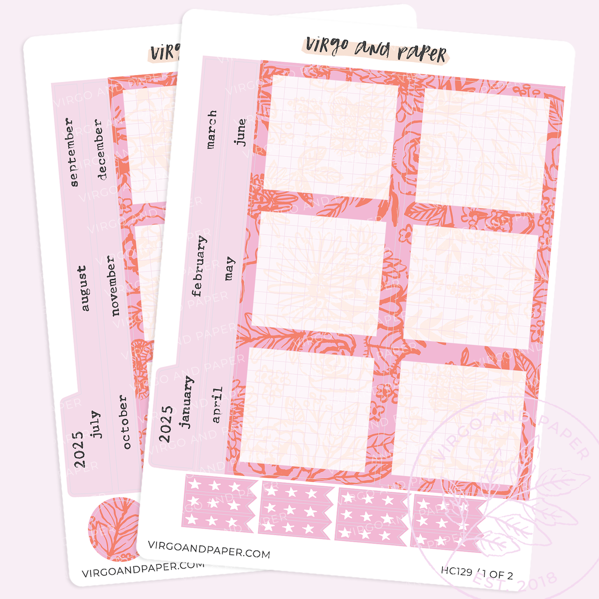 2025 H. Cousin Yearly Index Sticker Kit - Pink