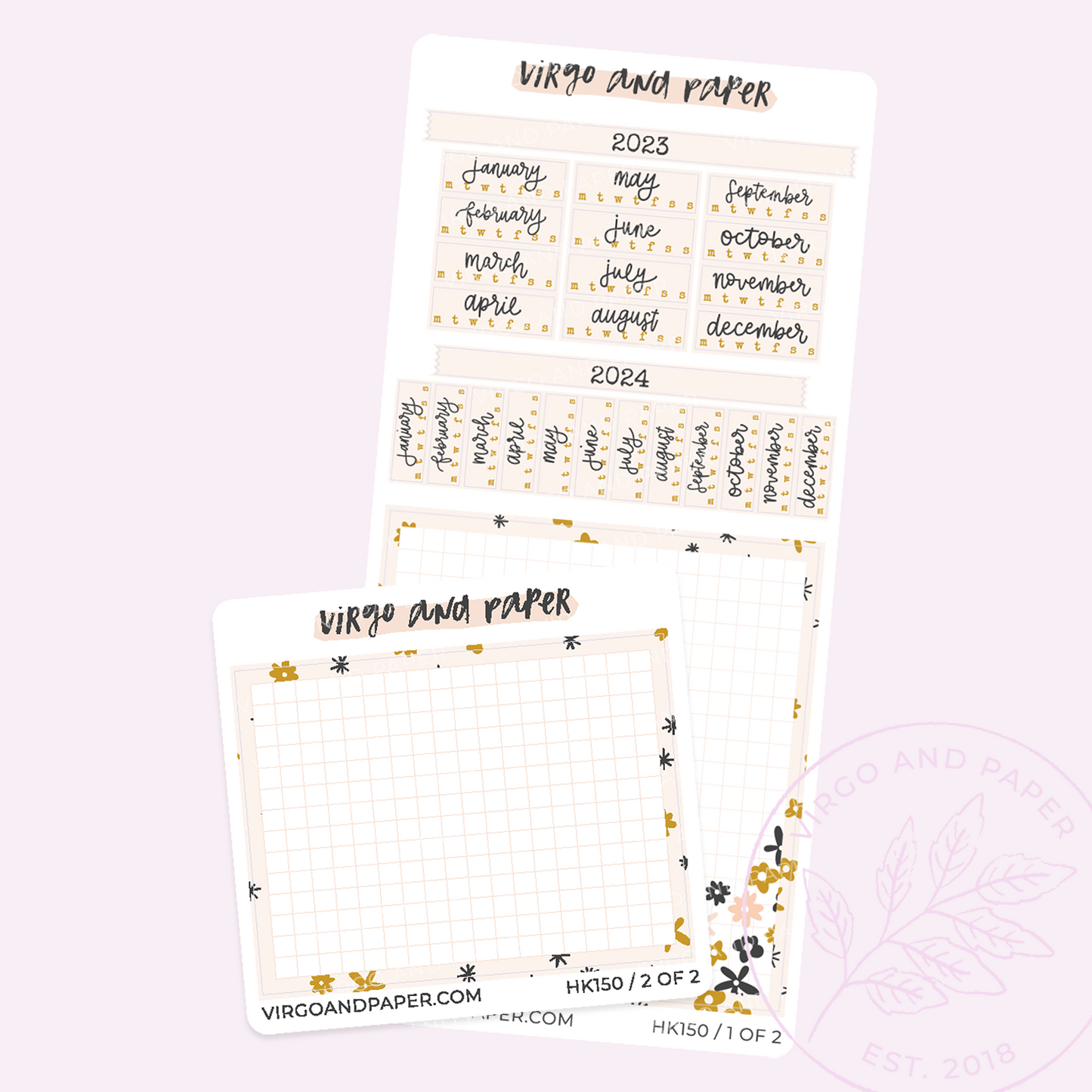 2023 H. Weeks Yearly Calendar Sticker Kit - Pink Floral